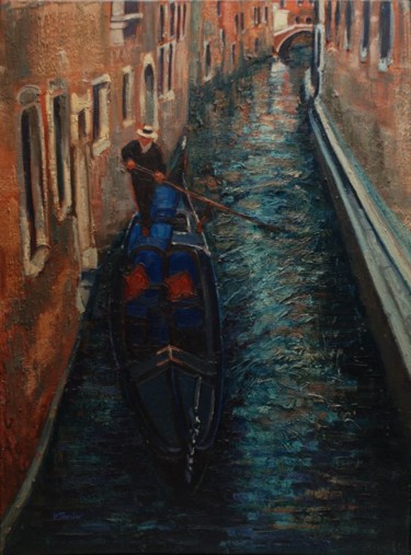 Painting titled "Le canal" by Philippe Jamin, Original Artwork, Oil