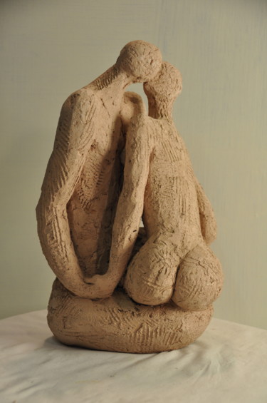 Sculpture titled "Couple passion II" by Philippe Jamin, Original Artwork, Terra cotta