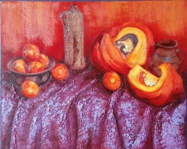 Painting titled "Oranges et citrouil…" by Philippe Jamin, Original Artwork, Oil