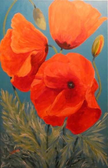 Painting titled "Coquelicots géants…" by Philippe Jamin, Original Artwork, Oil