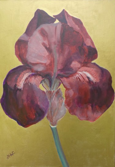 Ζωγραφική με τίτλο "L'Iris doré" από Philippe Jamin, Αυθεντικά έργα τέχνης, Ακρυλικό Τοποθετήθηκε στο Ξύλινο φορείο σκελετό