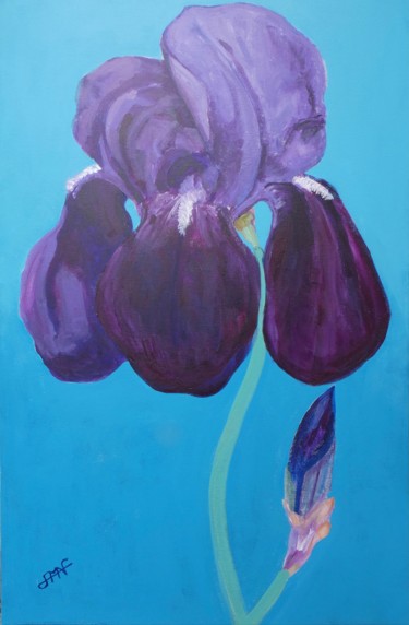 Painting titled "L'iris bleu" by Philippe Jamin, Original Artwork, Acrylic Mounted on Wood Stretcher frame
