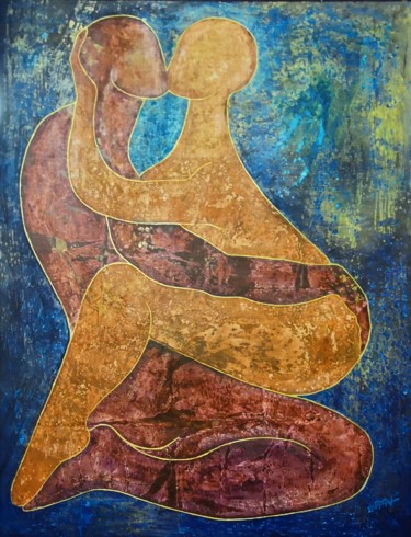 Painting titled "Le couple érotique" by Philippe Jamin, Original Artwork, Oil