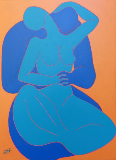 Painting titled "La tendresse II" by Philippe Jamin, Original Artwork, Oil Mounted on Wood Stretcher frame