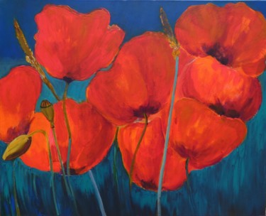 Painting titled "Coquelicots géants…" by Philippe Jamin, Original Artwork, Acrylic