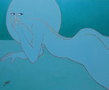 Painting titled "Femme à la lune" by Philippe Jamin, Original Artwork, Acrylic