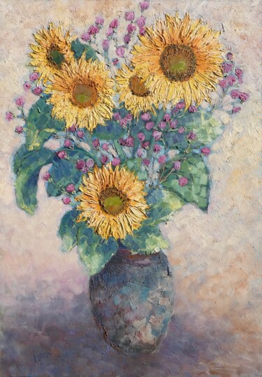 Painting titled "Tournesols et chard…" by Philippe Jamin, Original Artwork, Oil