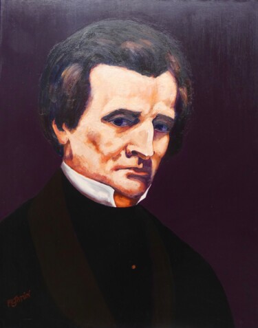 Painting titled "Hector Berlioz" by Philippe Jamin, Original Artwork, Oil Mounted on Wood Stretcher frame