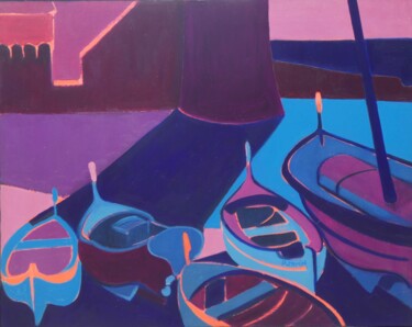 Pintura titulada "Barques à Collioure" por Philippe Jamin, Obra de arte original, Oleo Montado en Bastidor de camilla de mad…