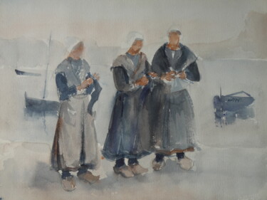 Painting titled "Les bretonnes" by Philippe Jamin, Original Artwork, Watercolor