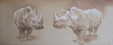 Pittura intitolato "Rhinos" da Angelo Vadalá, Opera d'arte originale