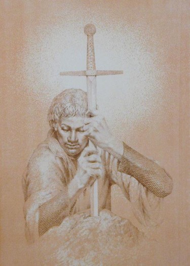 Pittura intitolato "San Galgano" da Angelo Vadalá, Opera d'arte originale