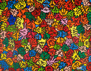 Painting titled "Multitud psicotrópi…" by Angel Ripoll, Original Artwork, Acrylic
