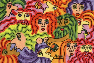 Malerei mit dem Titel "Orgía" von Angel Ripoll, Original-Kunstwerk, Acryl