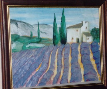 Dessin intitulée "champ de lavande" par Anges02, Œuvre d'art originale, Pastel