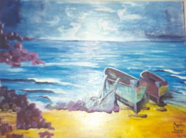 Peinture intitulée "retour de pêche" par Anges02, Œuvre d'art originale