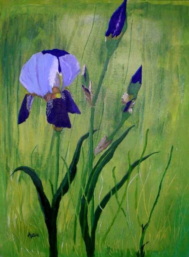 Painting titled "Bouquet d'iris" by Aam, Original Artwork