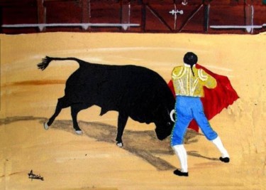 Painting titled "Corrida Bleue/jaune" by Aam, Original Artwork