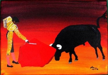 Painting titled "Corrida Rouge" by Aam, Original Artwork