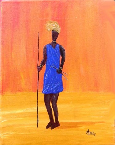 Painting titled "Massaï bleu" by Aam, Original Artwork