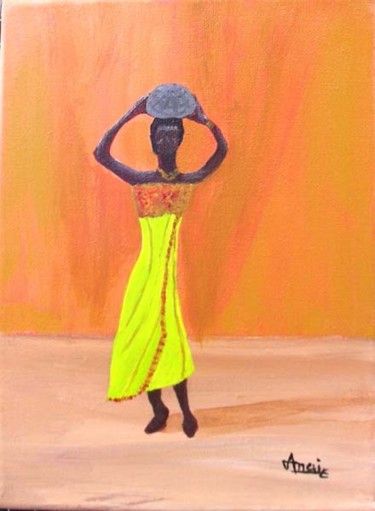 Peinture intitulée "Massaï au panier" par Aam, Œuvre d'art originale