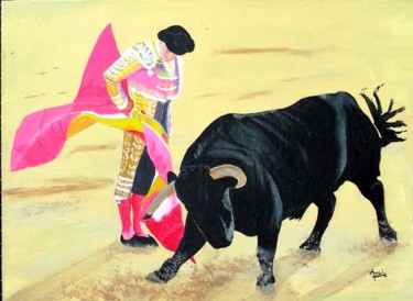Painting titled "corrida rose" by Aam, Original Artwork