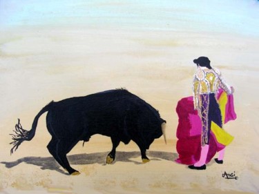 Painting titled "Corrida violette" by Aam, Original Artwork