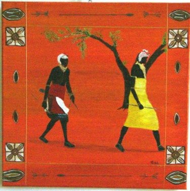 Painting titled "Deux Massaïs chasse…" by Aam, Original Artwork
