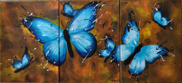 Painting titled "L'envol des papillo…" by Angie F., Original Artwork, Acrylic Mounted on Wood Stretcher frame