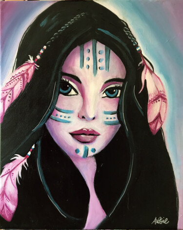 Painting titled "Nahimana Mystérieuse" by Angie F., Original Artwork, Acrylic Mounted on Wood Stretcher frame