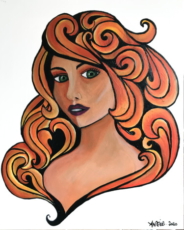 Painting titled "Seventy woman" by Angie F., Original Artwork, Acrylic Mounted on Wood Stretcher frame