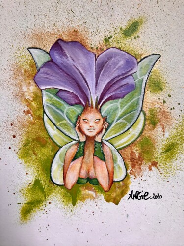 Painting titled "Fairy flower" by Angie F., Original Artwork, Acrylic Mounted on Wood Stretcher frame