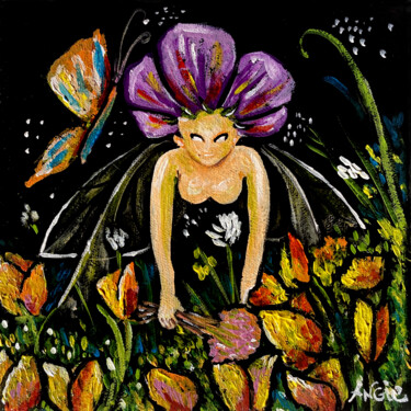Painting titled "Jardin privé d'une…" by Angie F., Original Artwork, Acrylic Mounted on Wood Stretcher frame