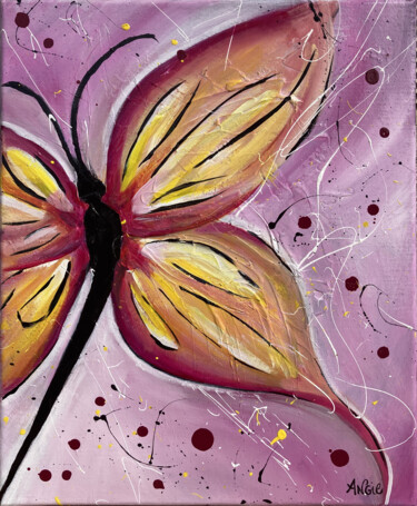 Painting titled "Papillon" by Angie F., Original Artwork, Acrylic Mounted on Wood Stretcher frame