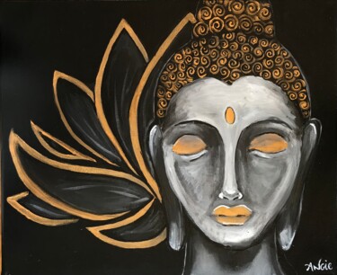 Painting titled "Buddha" by Angie F., Original Artwork, Acrylic Mounted on Wood Stretcher frame