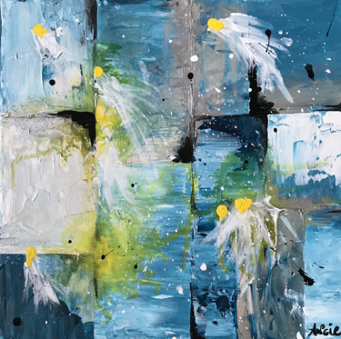 Malarstwo zatytułowany „Blue Mood” autorstwa Angie F., Oryginalna praca, Akryl Zamontowany na Drewniana rama noszy