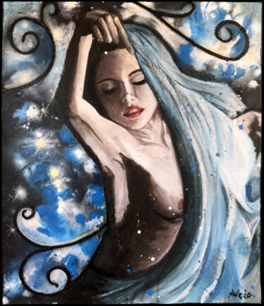 Drawing titled "Ensorceleuse" by Angie F., Original Artwork, Acrylic Mounted on Wood Stretcher frame