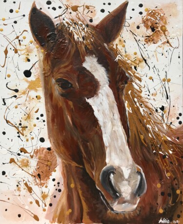 Painting titled "Cheval" by Angie F., Original Artwork, Acrylic Mounted on Wood Stretcher frame