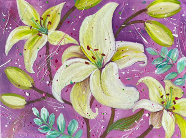 Painting titled "Lys" by Angie F., Original Artwork, Acrylic Mounted on Wood Stretcher frame