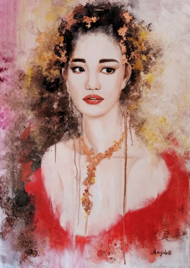 Pittura intitolato "Ritratto orientale" da Anna Rita Angiolelli, Opera d'arte originale, Olio Montato su Telaio per barella…