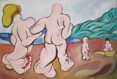Peinture intitulée "Les nudistes" par Thomas Anglaret, Œuvre d'art originale, Huile