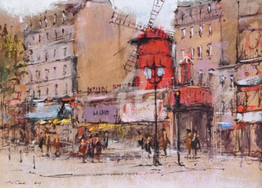 Schilderij getiteld "Paris. Moulin Rouge." door Andrey Guk, Origineel Kunstwerk, Olie