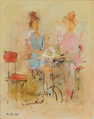 Malarstwo zatytułowany „Un un cafés compagn…” autorstwa Andrey Guk, Oryginalna praca, Olej