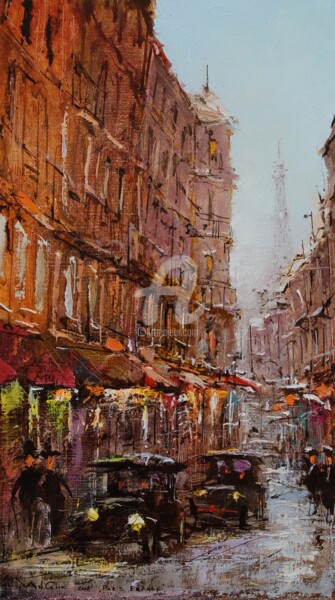 Painting titled "Retro Paris" by Andrey Guk, Original Artwork, Oil