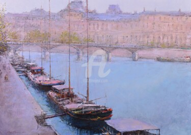 Pintura titulada "Paris pont Arts" por Andrey Guk, Obra de arte original, Oleo