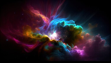 Digitale Kunst getiteld "Psychedelic Nebula" door Angus Finlayson, Origineel Kunstwerk, AI gegenereerde afbeelding