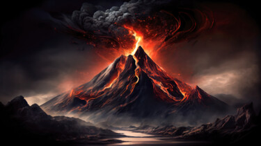 Artes digitais intitulada "Volcanic Eruption" por Angus Finlayson, Obras de arte originais, Imagem gerada por IA
