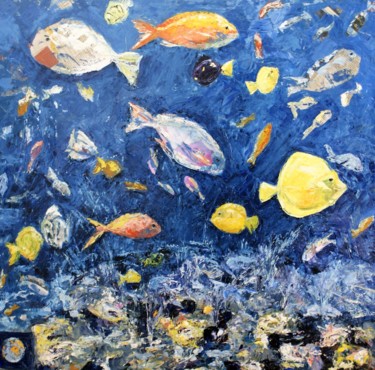 Schilderij getiteld "Fondo del mar" door Angustias De Las Cuevas Ramirez, Origineel Kunstwerk, Olie Gemonteerd op Frame voor…