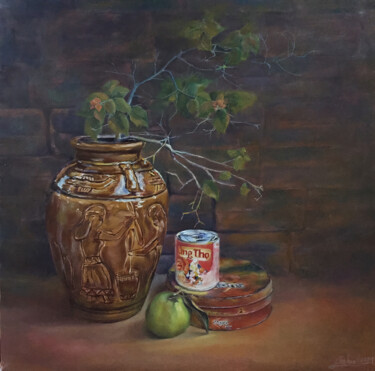 Painting titled "still life" by Anh Lam, Original Artwork, Oil Mounted on Wood Stretcher frame