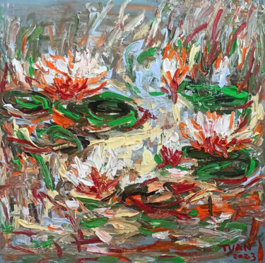 Painting titled "water lily pond 5" by Anh  Tuan Le, Original Artwork, Acrylic
